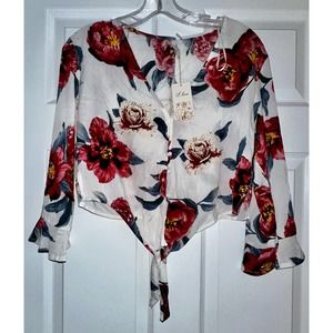 L Love Front Tie Floral Crop Top ~ S